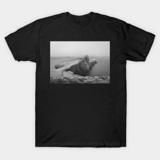 Neist Point snow storm black and white T-Shirt